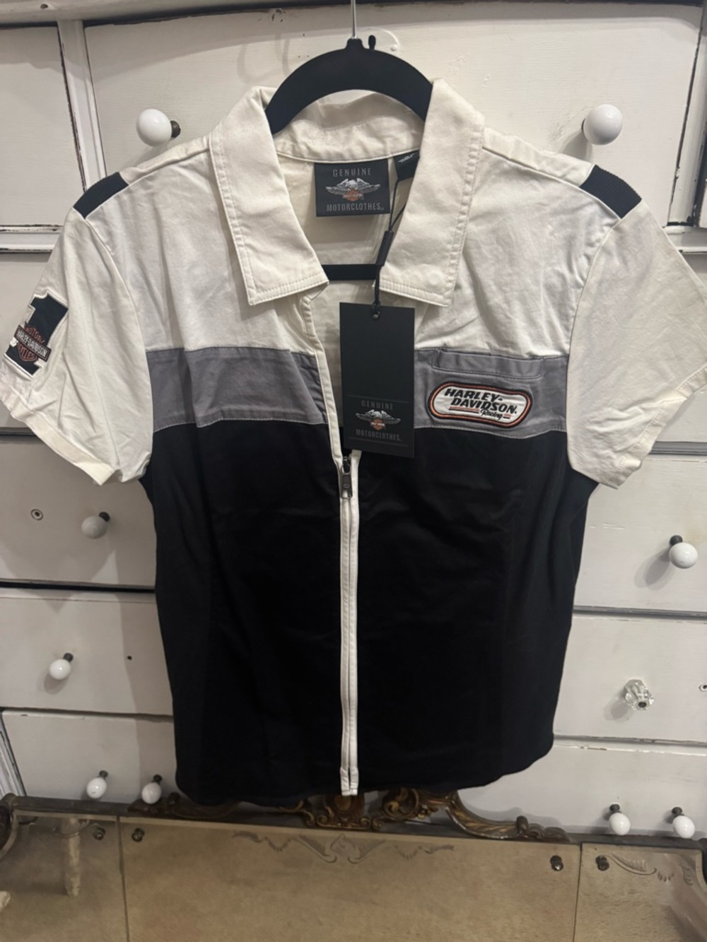 NWT Harley-Davidson Black & White Zip Front Racing Shirt🖤